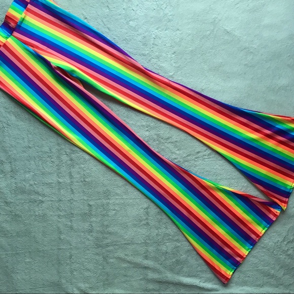 Dolls Kill Pants - Dolls Kill Babydol Clothing Rainbow Stripe Flares